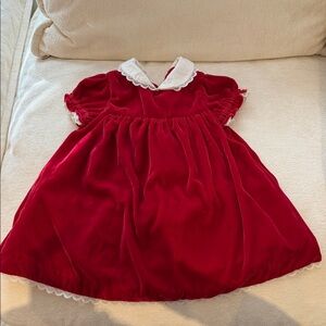 Janie and Jack Red Velvet Dress with Ivory Lace Collar